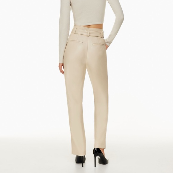 🥯 NWT Aritzia Vegan Belted Pant Trouser Sand White Sz 8 - Picture 3 of 8